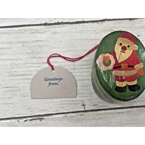 Vintage WheatStraw SANTA CHRISTMAS BOX Ornament Handcrafted Art Decor - Picture 6 of 9
